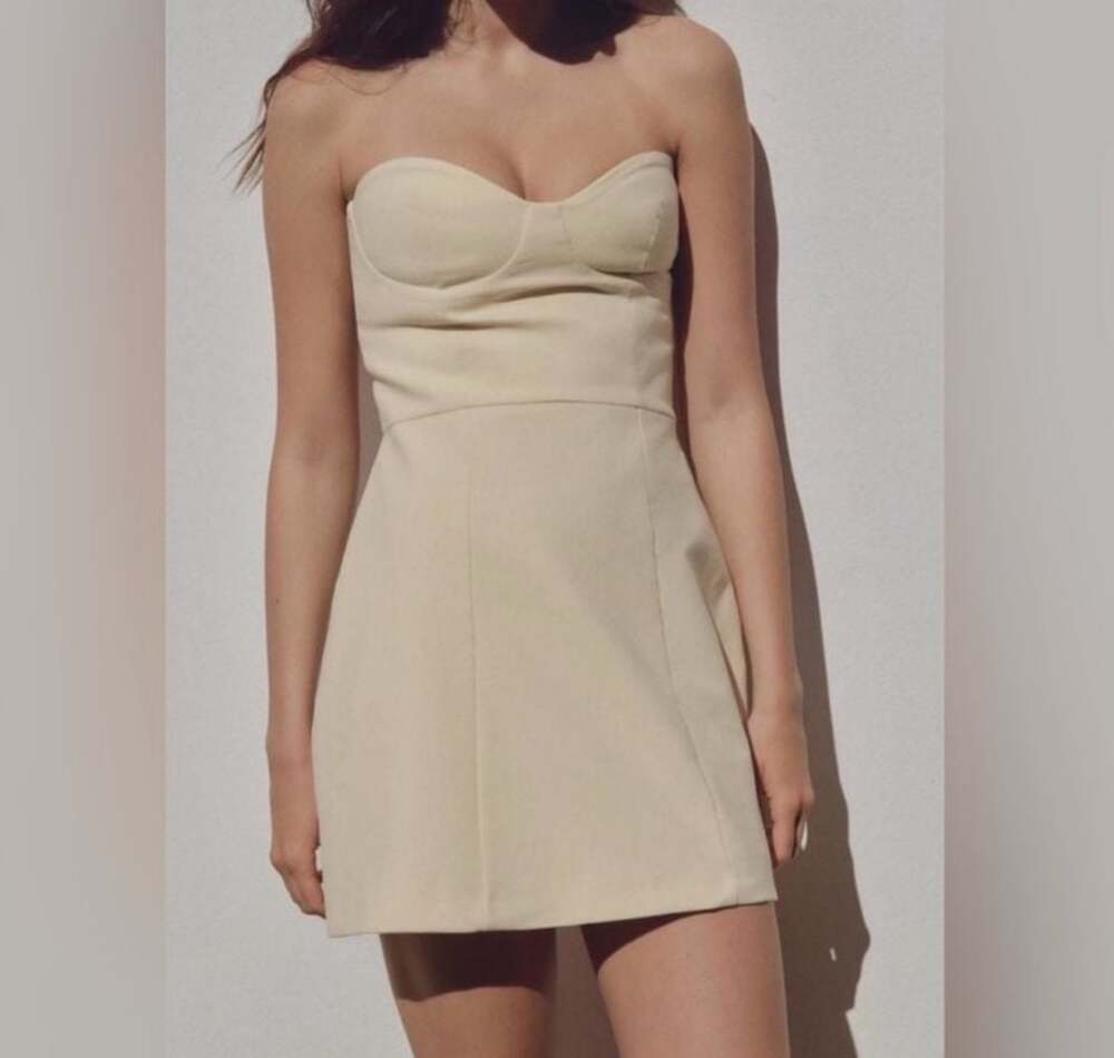 Zara Strapless Bustier Mini Dress in Butter Yellow S